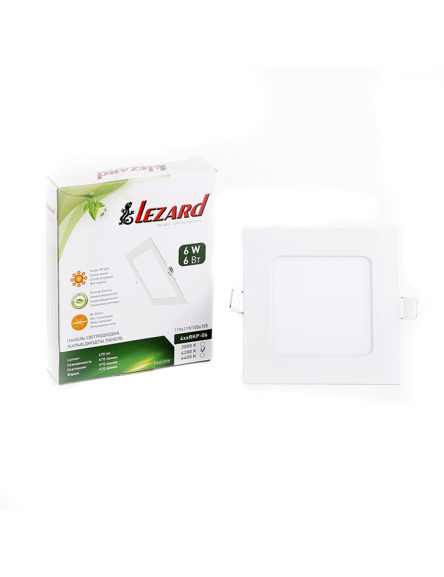 LED-панель квадратна- 6Вт (119x119/104х104) 4200K, 470 люмен LED-панель квадратна- 6Вт (119x119/104х104) 4200K, 470 люмен