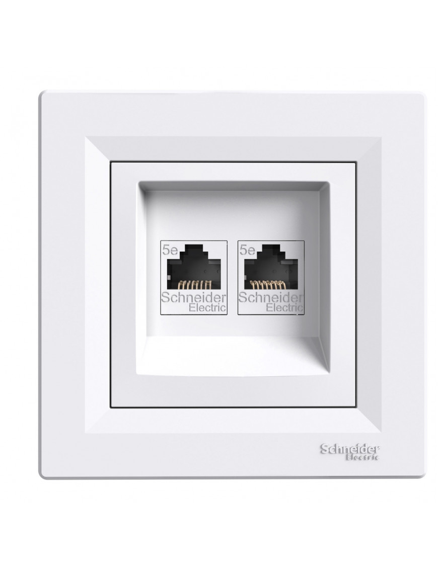Розетка комп'ютерна rj45 utp кат. 5е подвійна біла asfora