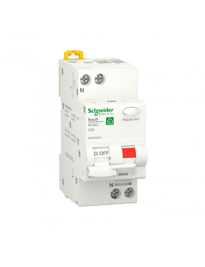 Диференційний автоматичний вимикач RESI9 Schneider Electric 20 А, 30 мA, 1P+N, 6кA, крива С, тип АС Диференційний автоматичний вимикач RESI9 Schneider Electric 20 А, 30 мA, 1P+N, 6кA, крива С, тип АС