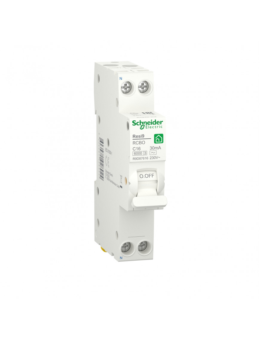 Компактний диференційний автоматичний вимикач RESI9 Schneider Electric 16 А, 30 мA, 1P+N, 6кA, крива С, тип АС