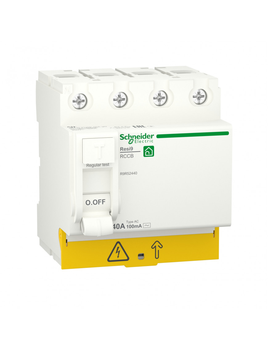 Диференційний вимикач навантаження RESI9 Schneider Electric 40 A, 100 мA, 4P, тип АС Диференційний вимикач навантаження RESI9 Schneider Electric 40 A, 100 мA, 4P, тип АС