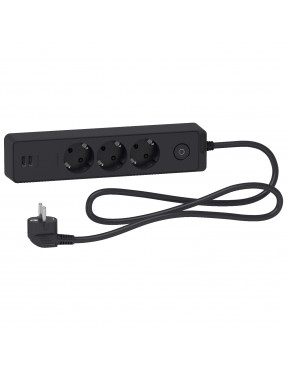 Подовжувач unica extend на 3 розетки з заземленням+2*usb-розетки, 1.5м, чорний