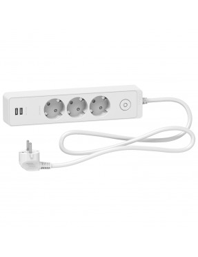 Подовжувач unica extend на 3 розетки з заземленням+2*usb-розетки, 1.5м, білий