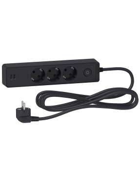 Подовжувач unica extend на 3 розетки з заземленням+2*usb-розетки, 3м, чорний