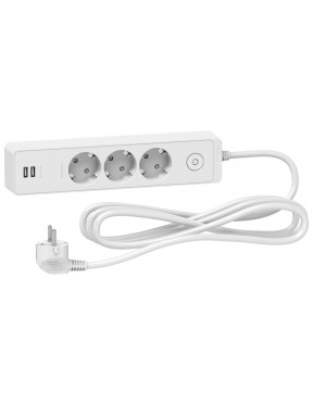 Подовжувач unica extend на 3 розетки з заземленням+2*usb-розетки, 3м, білий