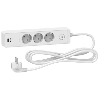 Подовжувач unica extend на 3 розетки з заземленням+2*usb-розетки, 3м, білий