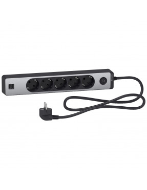 Подовжувач на 5 розеток з заземленням+2*usb-розетки, 1.5м, чорний з алюм.