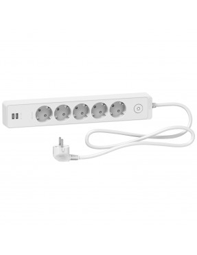 Подовжувач unica extend на 5 розеток з заземленням+2*usb-розетки, 1.5м, білий