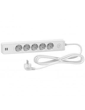 Подовжувач unica extend на 5 розеток з заземленням+2*usb-розетки, 3м, білий
