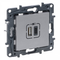 LEGRAND NILOE STEP Розетка USB Тип А+C 12Вт+15Вт 5 В, Алюміній LEGRAND NILOE STEP Розетка USB Тип А+C 12Вт+15Вт 5 В, Алюміній