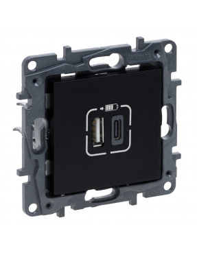 LEGRAND NILOE STEP Розетка USB Тип А+C 12Вт+15Вт 5 В, Чорний