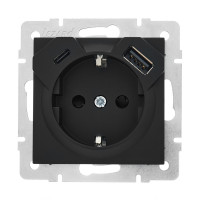 VESNA  Розетка з заземленням + USB + TC Антрацит [10 шт/уп.]