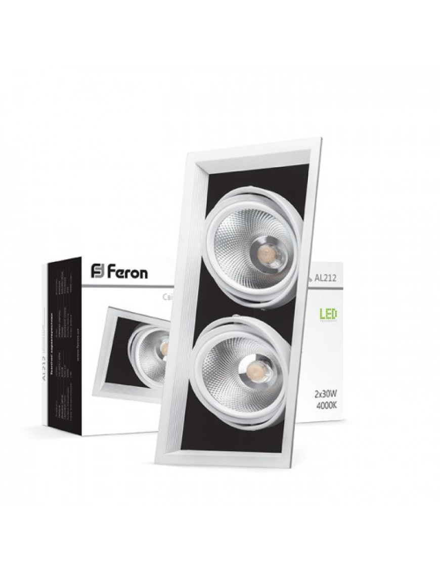 Карданний світильник Feron AL212 2xCOB 30W біла рамка Карданний світильник Feron AL212 2xCOB 30W біла рамка